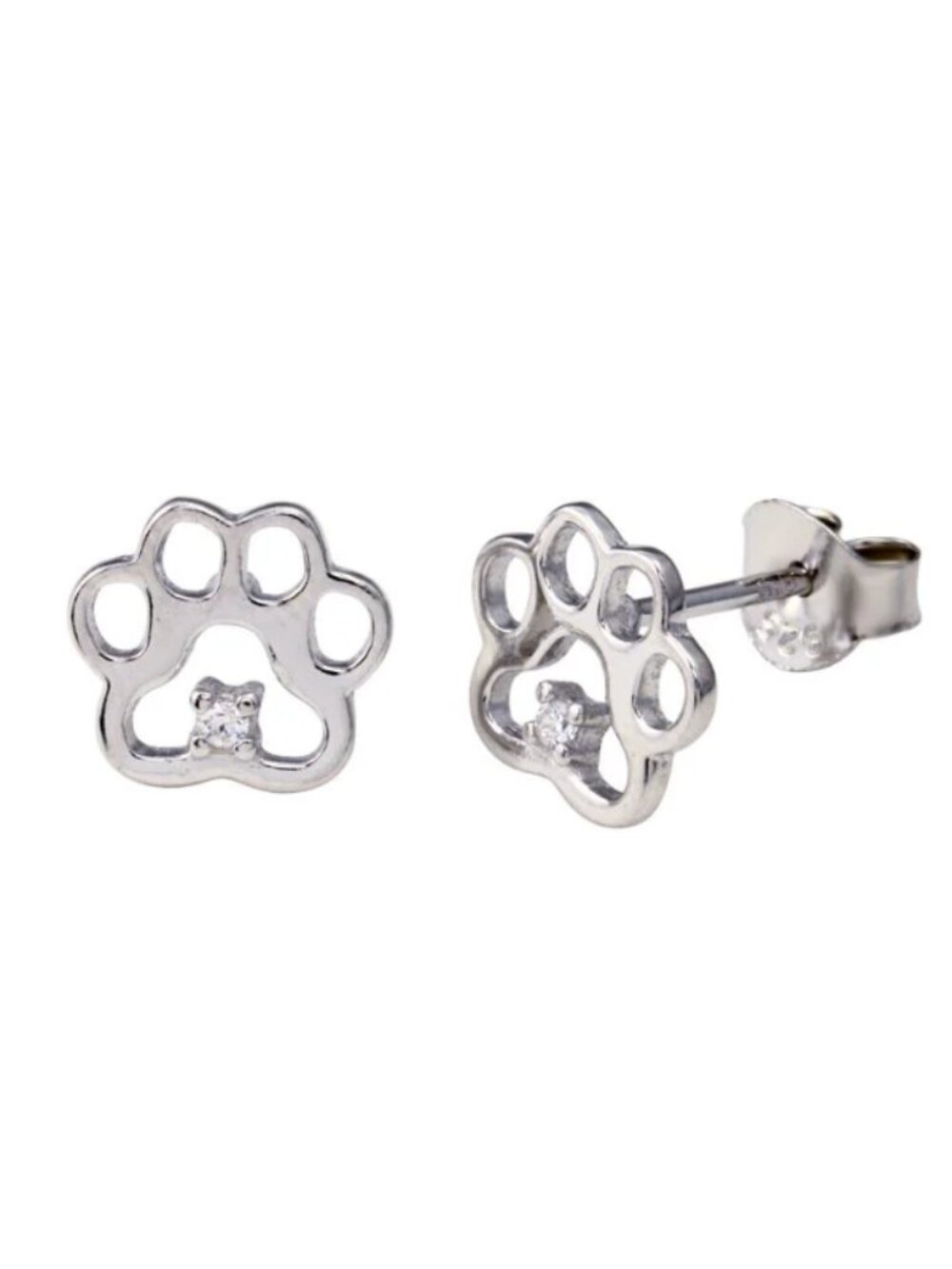 Sterling Silver 925 Rhodium Plated Paws Stud Earrings